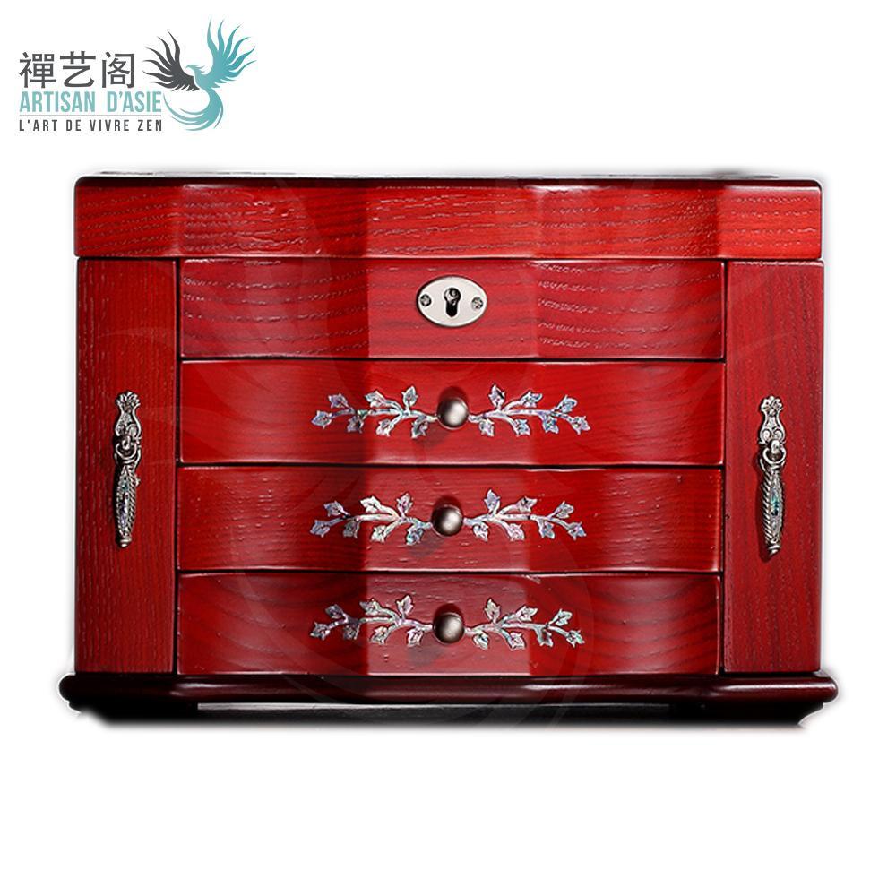 Boîte à bijoux chinoise en bois naturel et nacre
