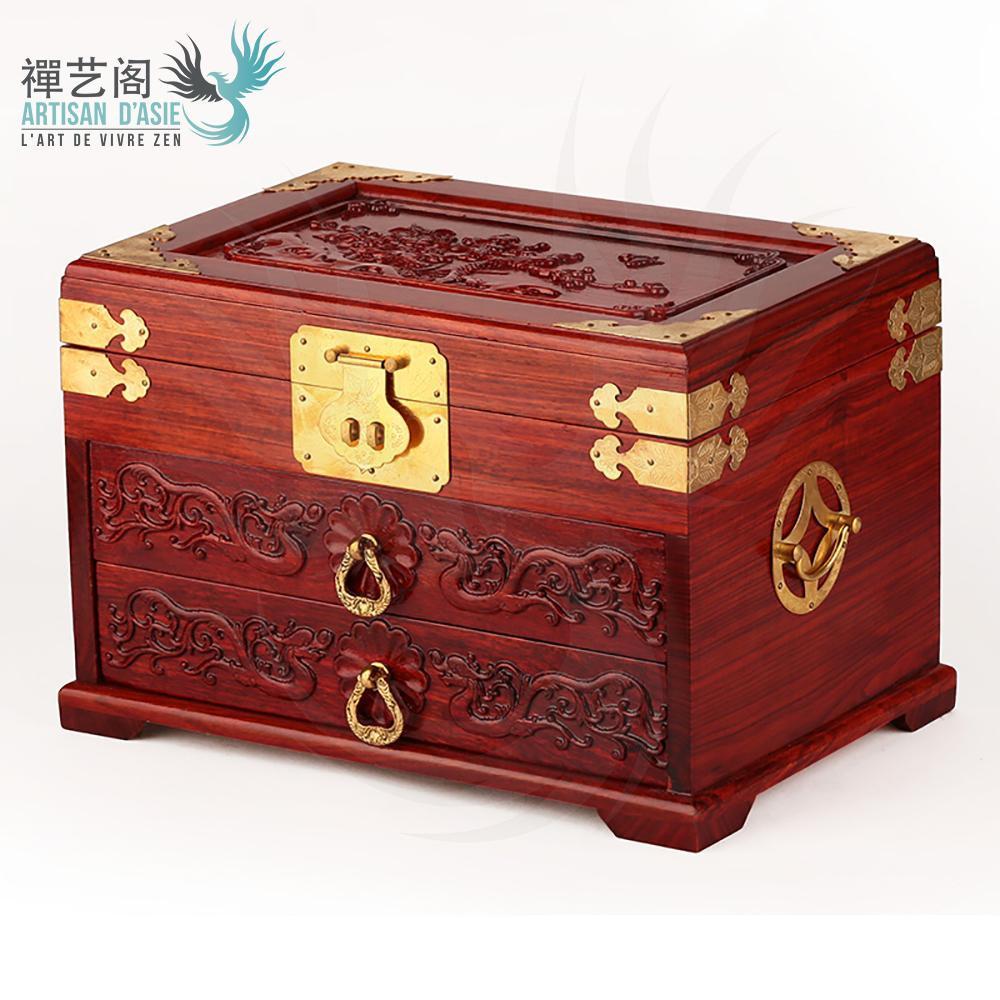 Boîte chinoise dragons en bois de poirier