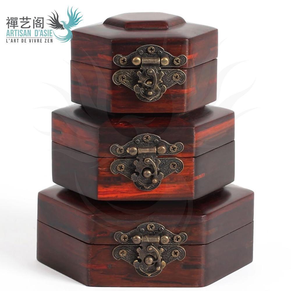 Boîte chinoise hexagonale en bois de rose