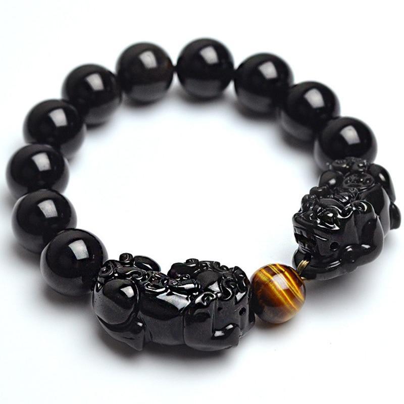 Bracelet mala hecha de piedra obsidiana y tigre ojo