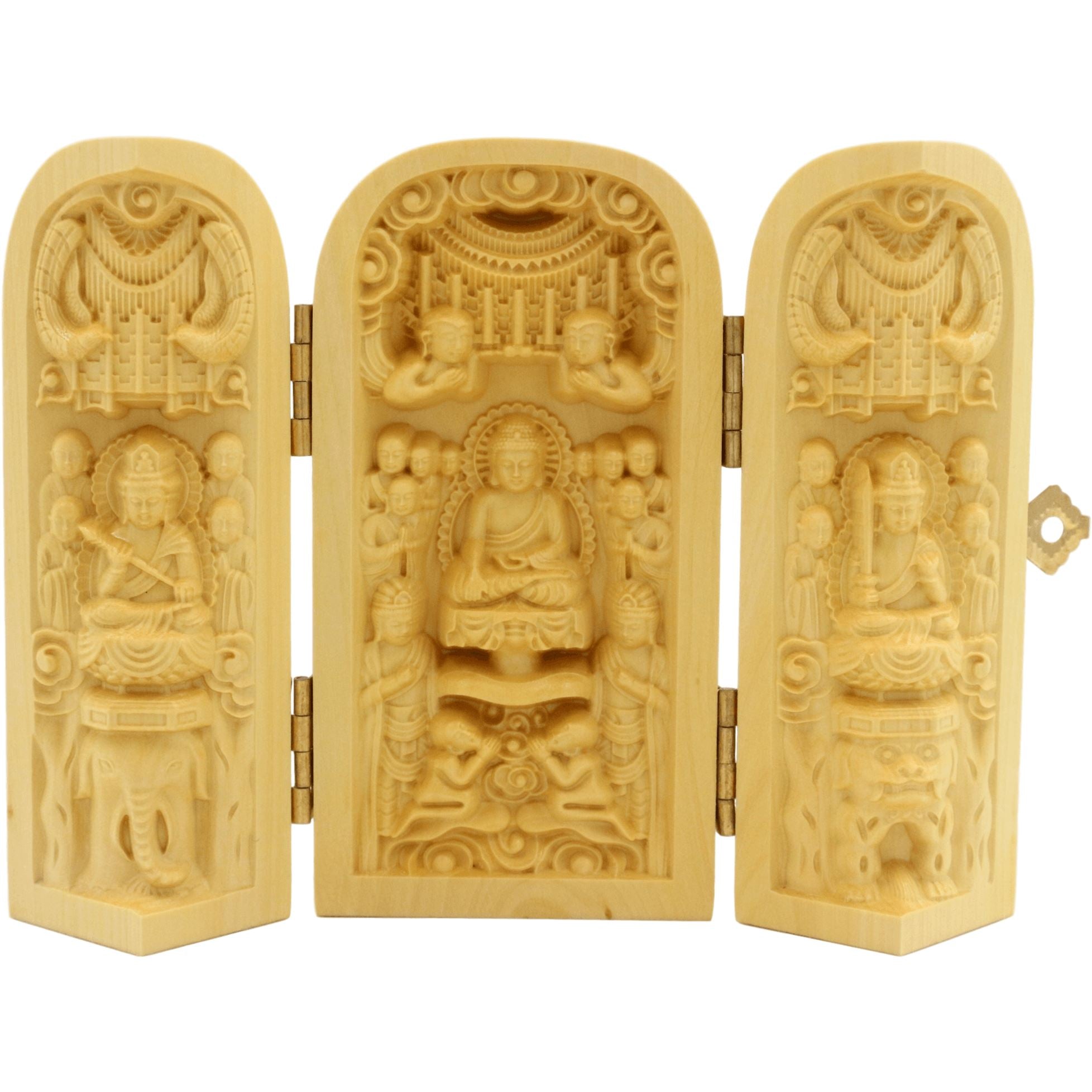 Conjunto de 3 estatuillas artesanales de madera - Buda Amitabha y Bodhisattva - Diseño 5