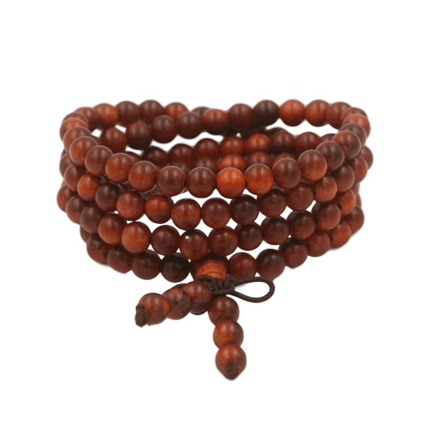 Collier-bracelet mala bouddhiste artisanal - 108 perles fines en Bois d'Agathis Alba Colliers Malas Artisan d'Asie 