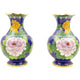 Paire de grands vases chinois en cloisonné 2 - Fleurs Cloisonné Chinois Artisan d'Asie Bleu