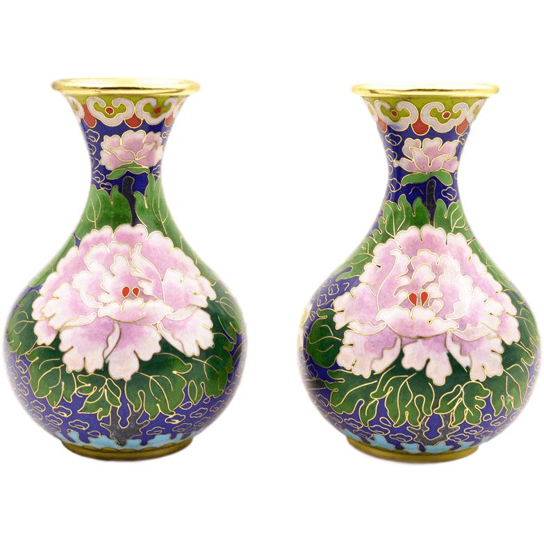 Paire de vases chinois en cloisonné 2 - Fleurs