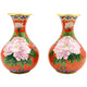 Paire de vases chinois en cloisonné 2 - Fleurs Cloisonné Chinois Artisan d'Asie Rouge