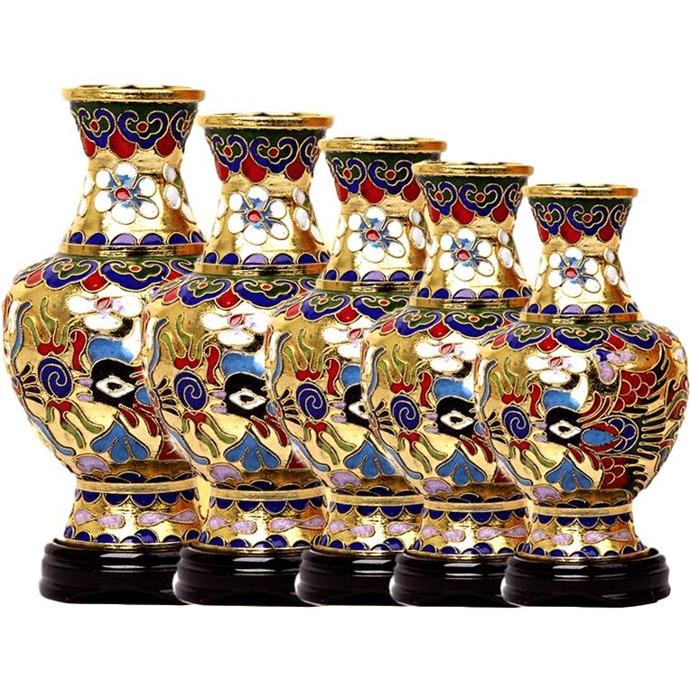 Paire de vases chinois en cloisonné – Dragon et Phénix