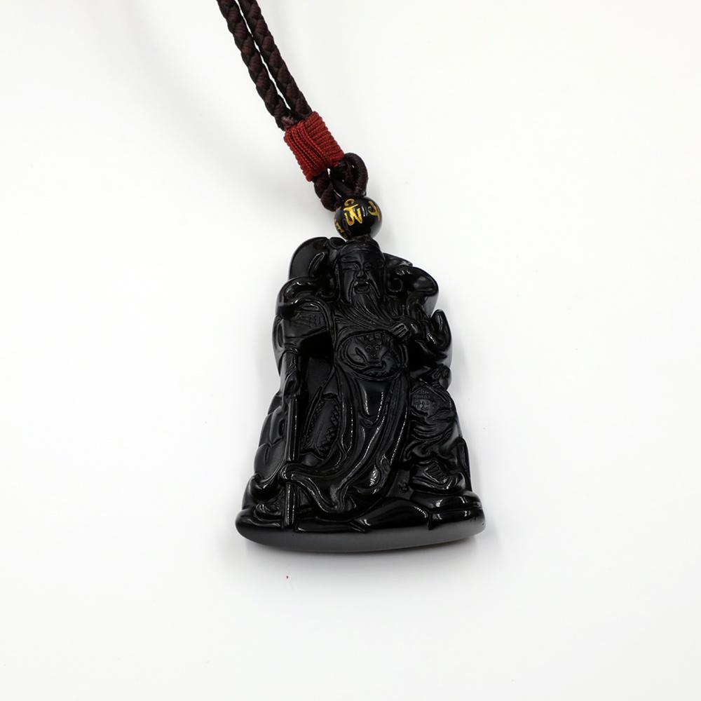 Pendentif Dieu de la Guerre Guanyu en Obsidienne Noire
