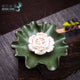 Porte Encens Fleur de Lotus en Céramique Portes Encens Artisan d'Asie Blanc sur base verte