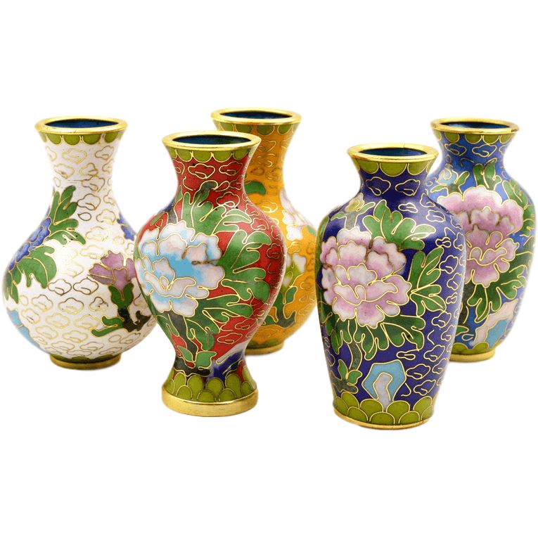 Set de 5 petits vases chinois en cloisonné Cloisonné Chinois Artisan d'Asie 