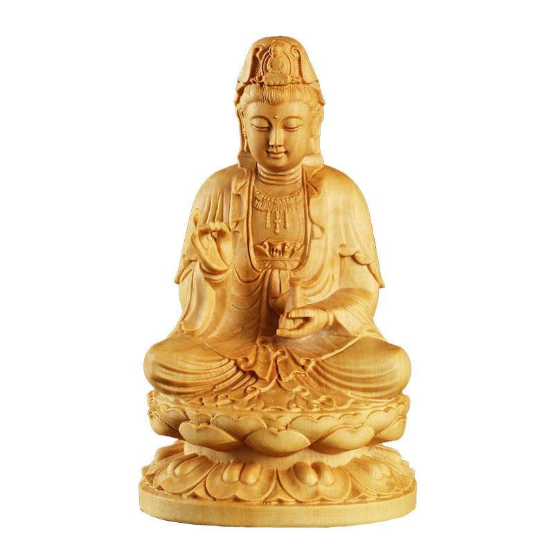 Estatua de Bodhisattva Guanyin hecha de madera de caja