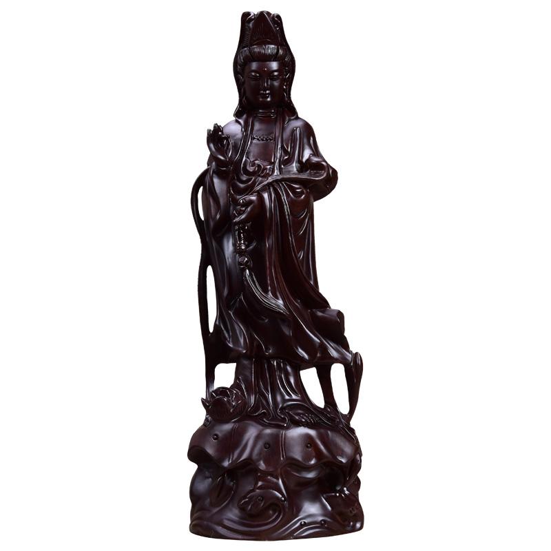 Statue Bodhisattva Guanyin en bois de santal noir ou bois de padouk Statues Bouddha Artisan d'Asie 