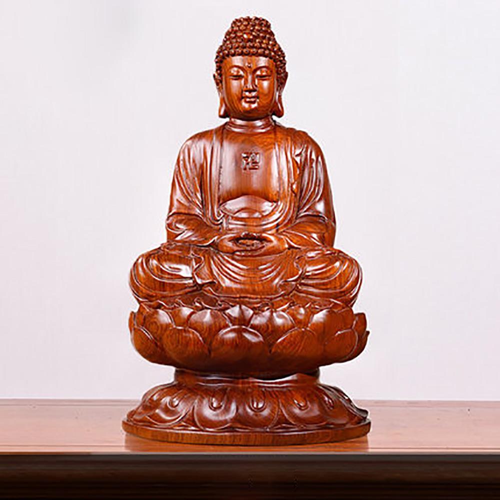 Statue Bouddha 40cm, en bois rouge antique