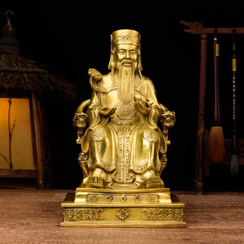 Estatua del dios de la fortuna de Caishen en cobre amarillo