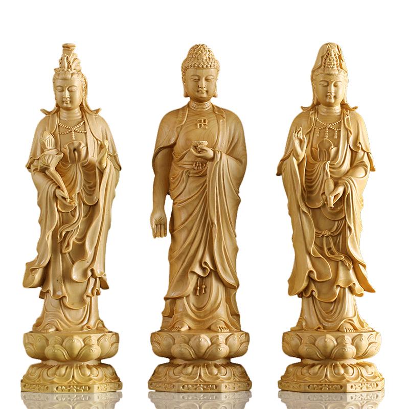 Statues des Trois Saints de l'Ouest en bois de buis Statues Bouddha Artisan d'Asie 